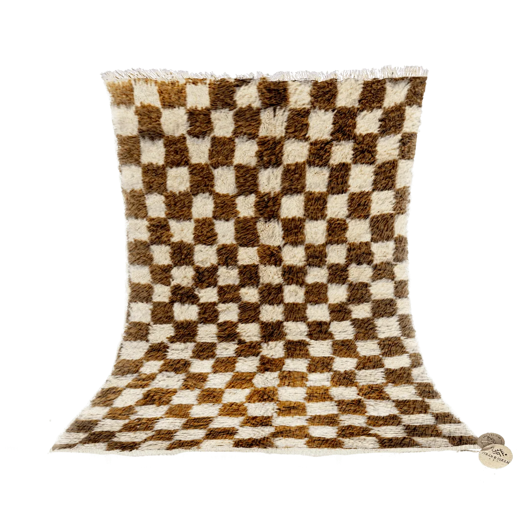 Checkered Brown berber rug minimal perfect for cozy interior 0