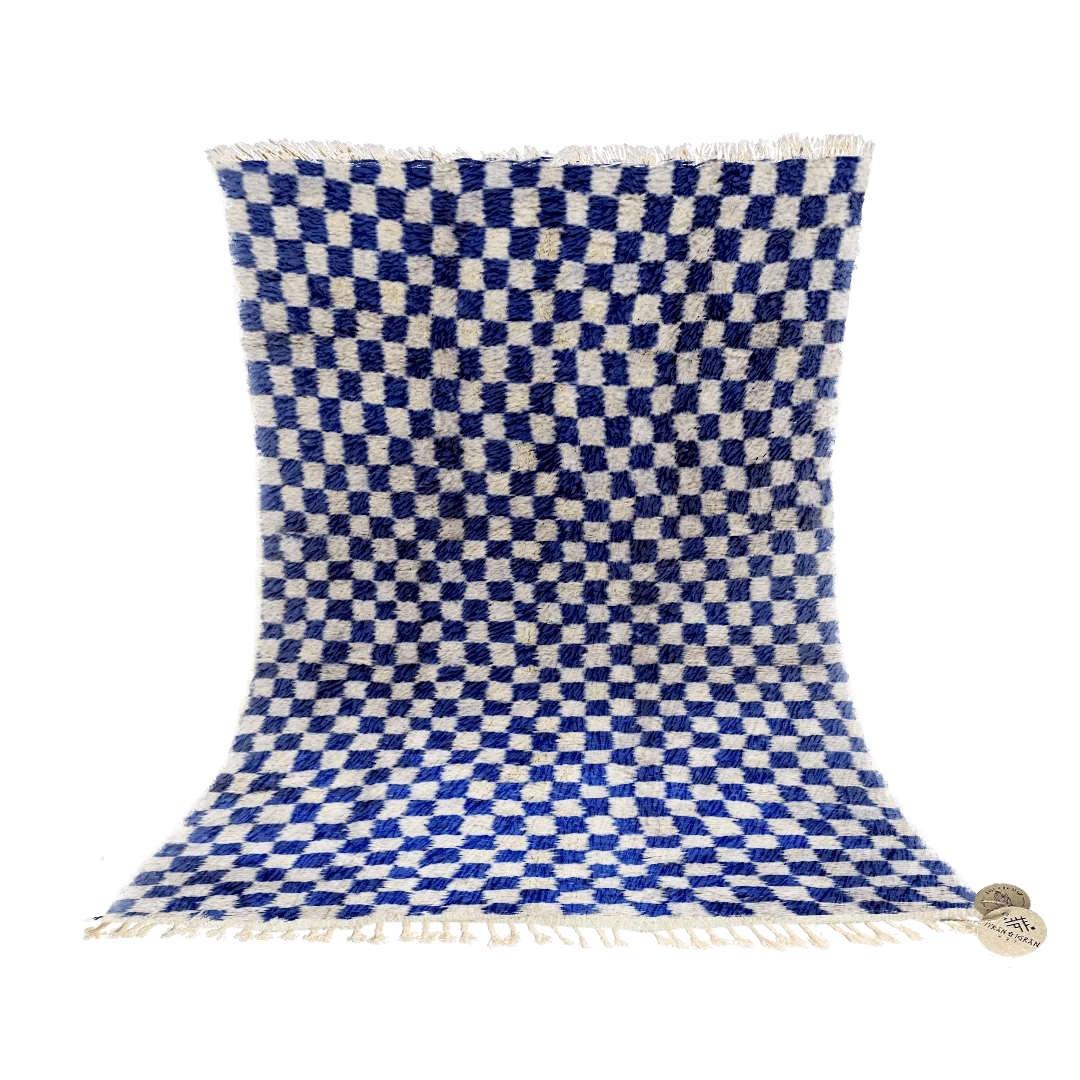 Checkered blue berber rug perfect for bohemian interior 1