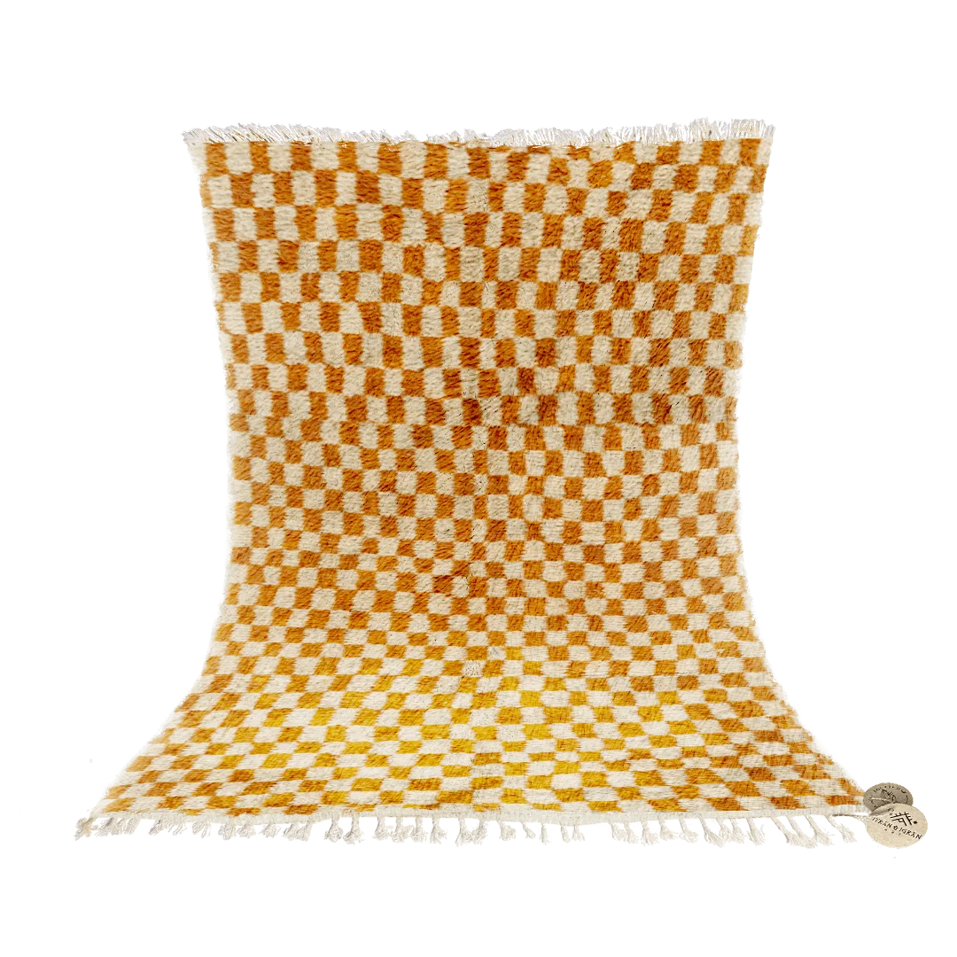 Checkered yellow berber rug perfect for bohemian interior 0